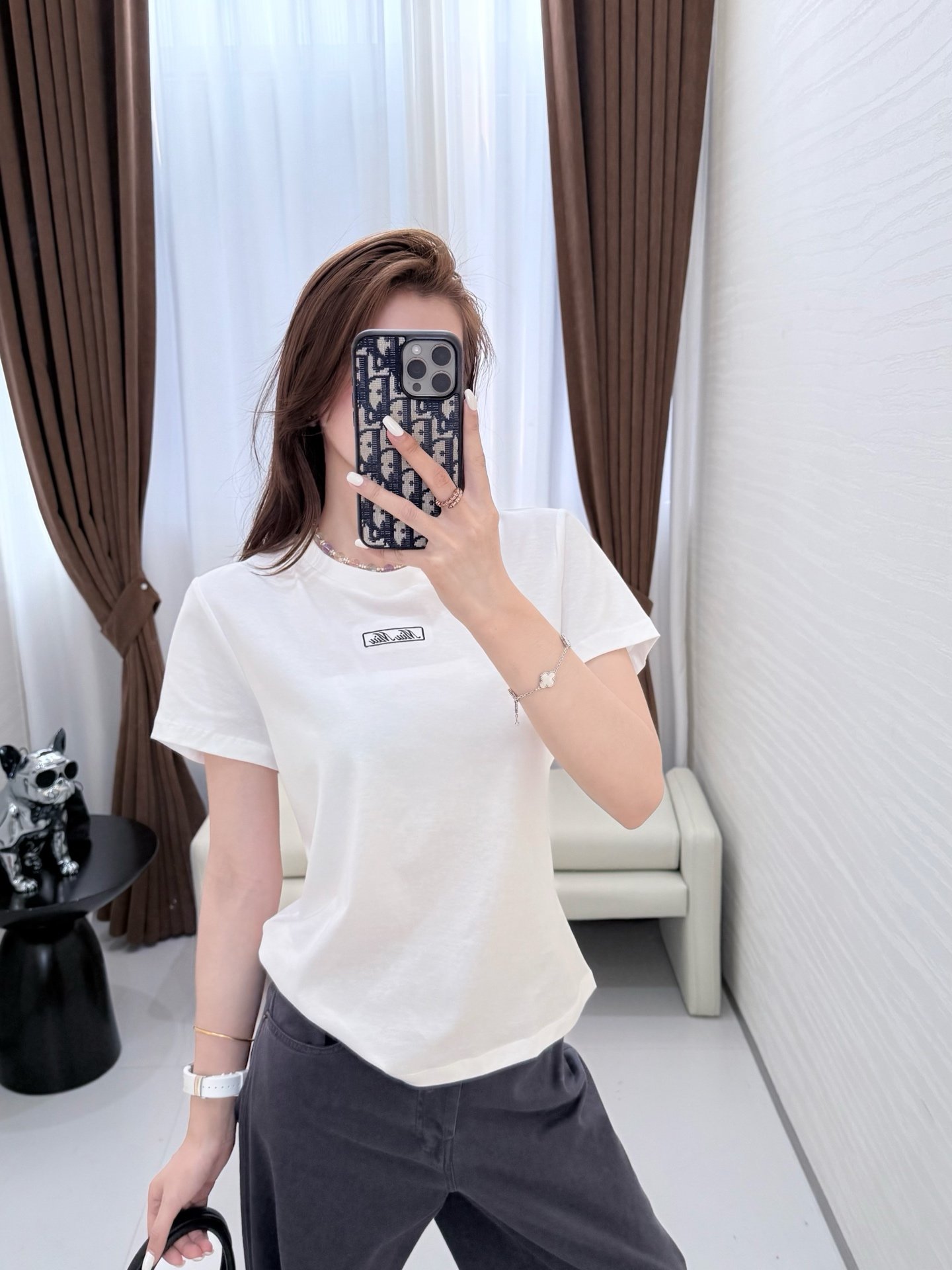 Miu Miu logo-embroidered Cotton T-shirt W6040301 - Image 7