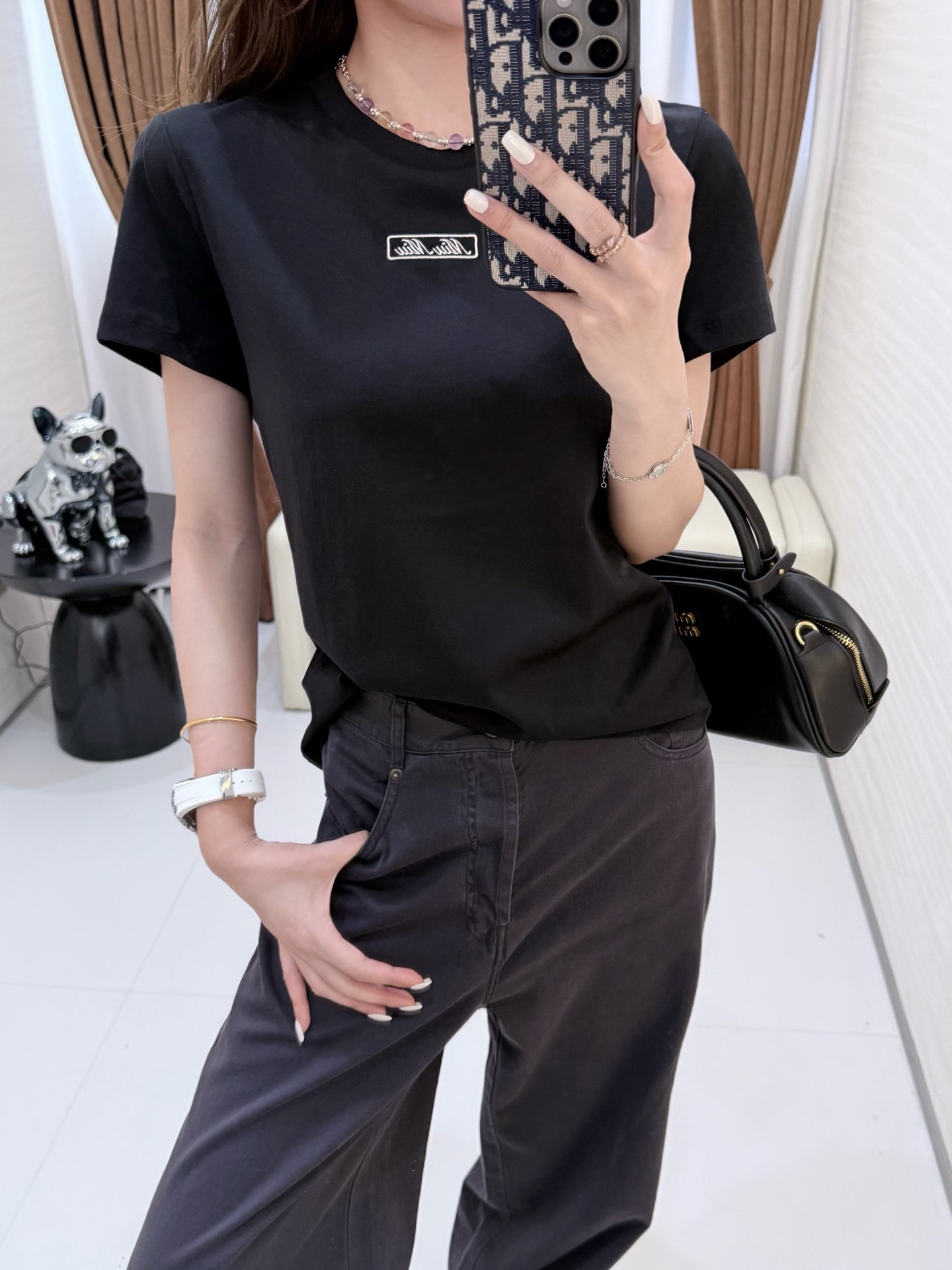 Miu Miu logo-embroidered Cotton T-shirt W6040301 - Image 8