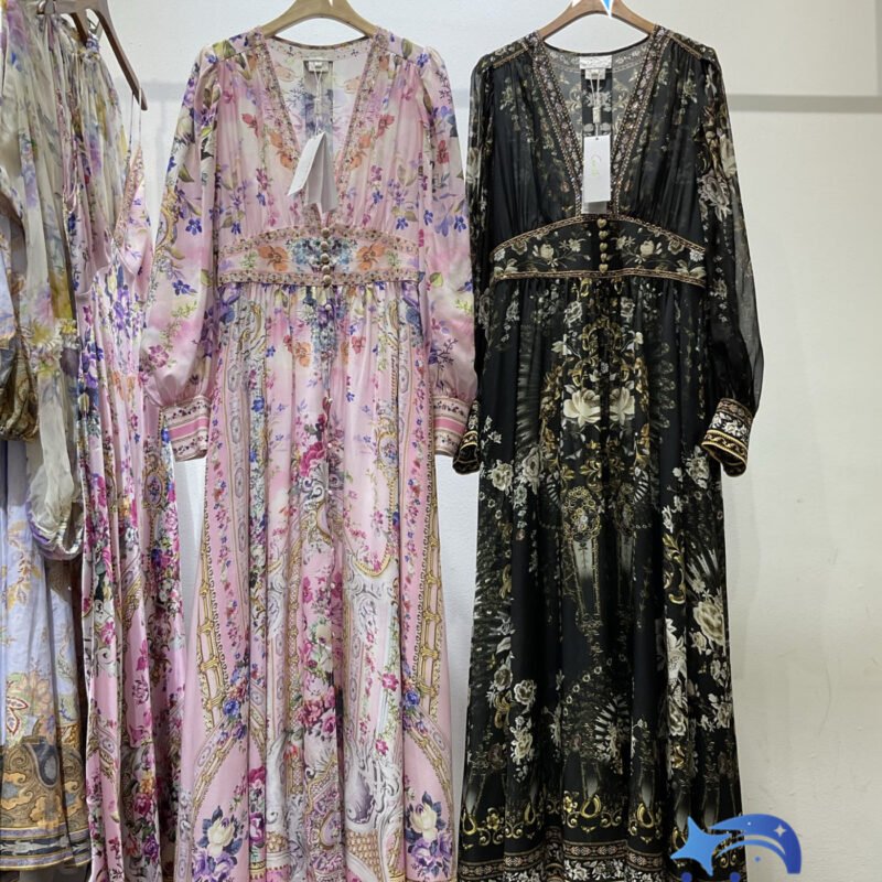 Camilla Heavyweight Printed Beaded Belled Waist Dress W6040605