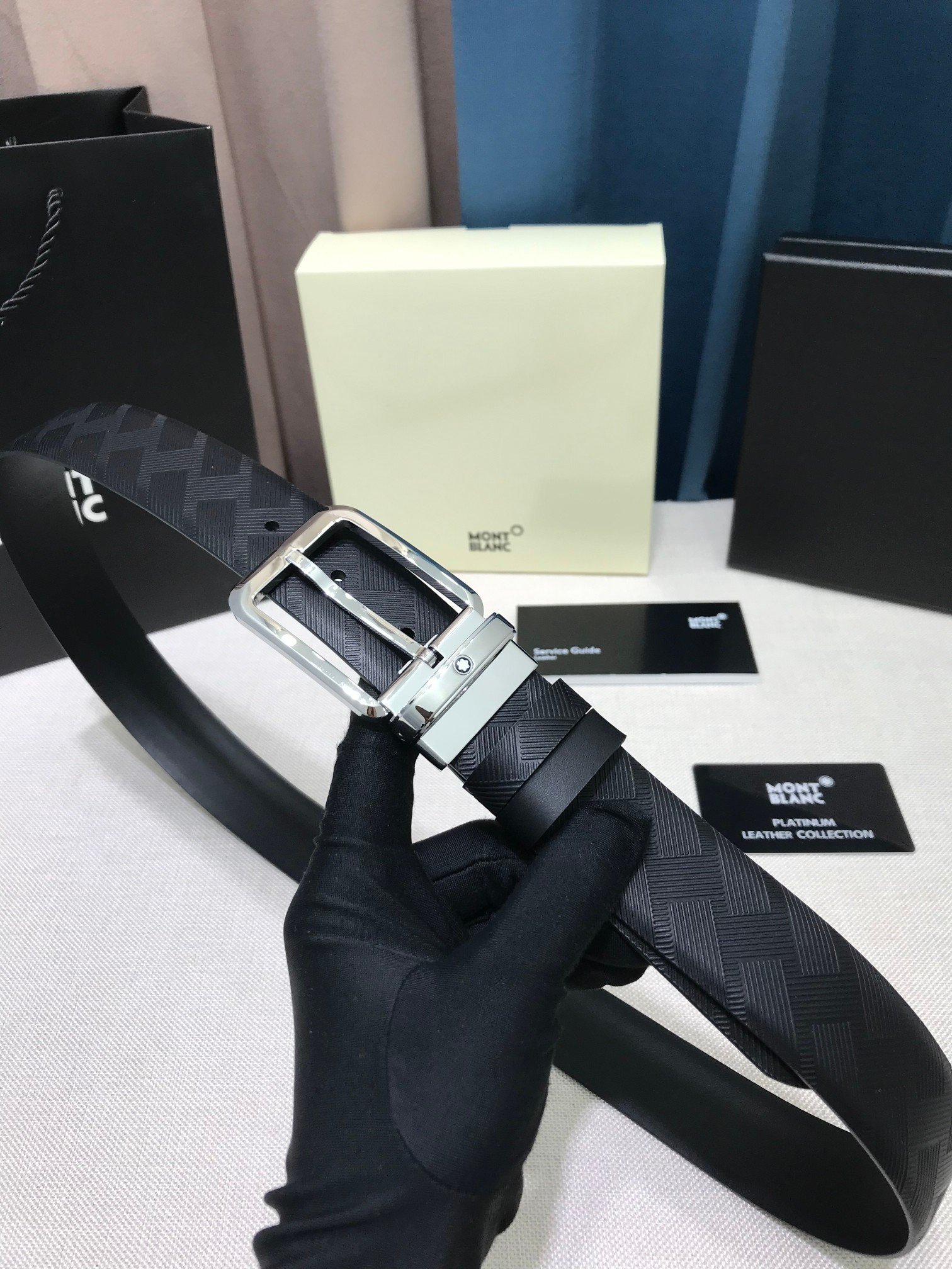 Montblanc M letter pattern embossed double-sided leather belt B6040803 - Image 2