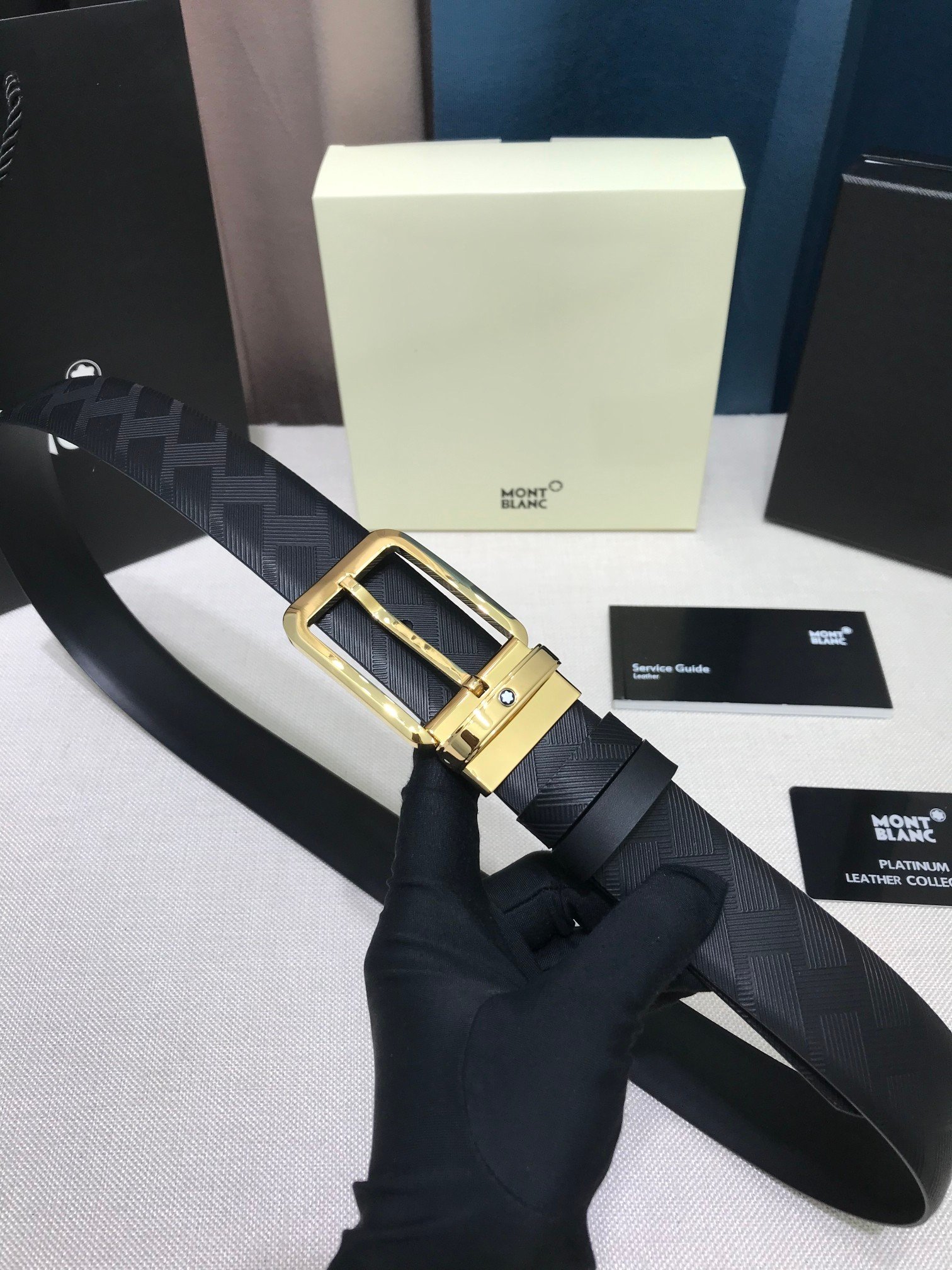 Montblanc M letter pattern embossed double-sided leather belt B6040803 - Image 5