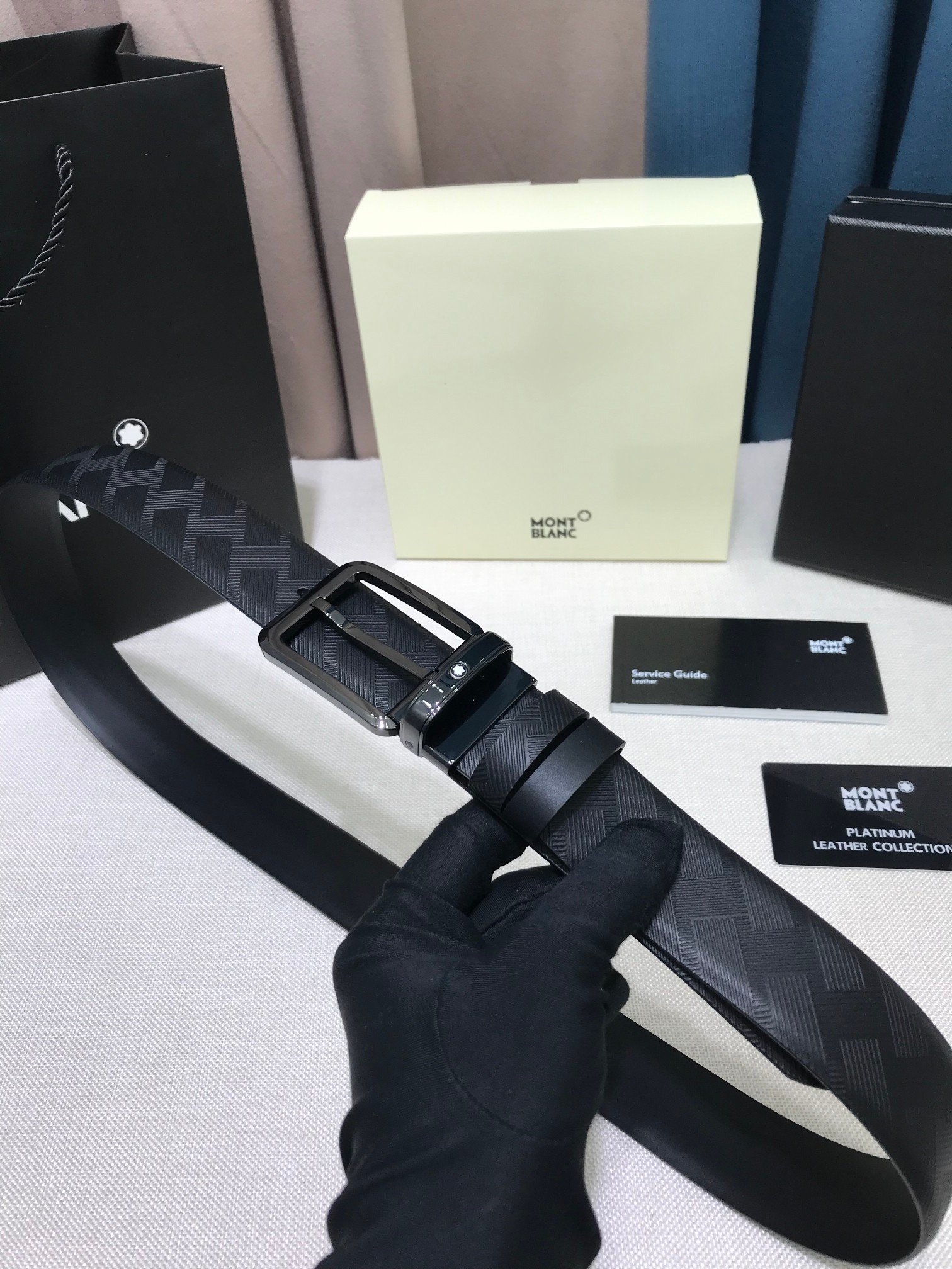 Montblanc M letter pattern embossed double-sided leather belt B6040803 - Image 6