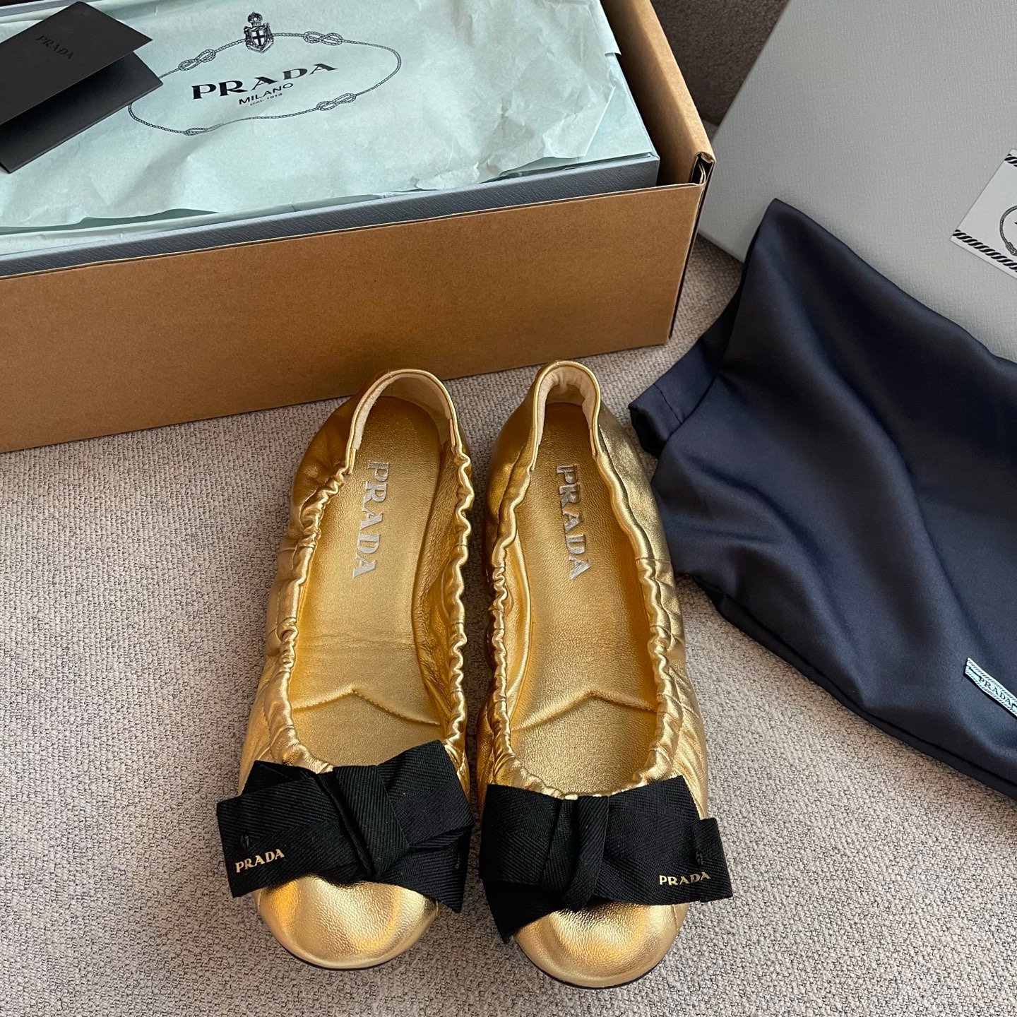 Prada Mordoré Nappa Leather Ballerinas with Bow B6041003