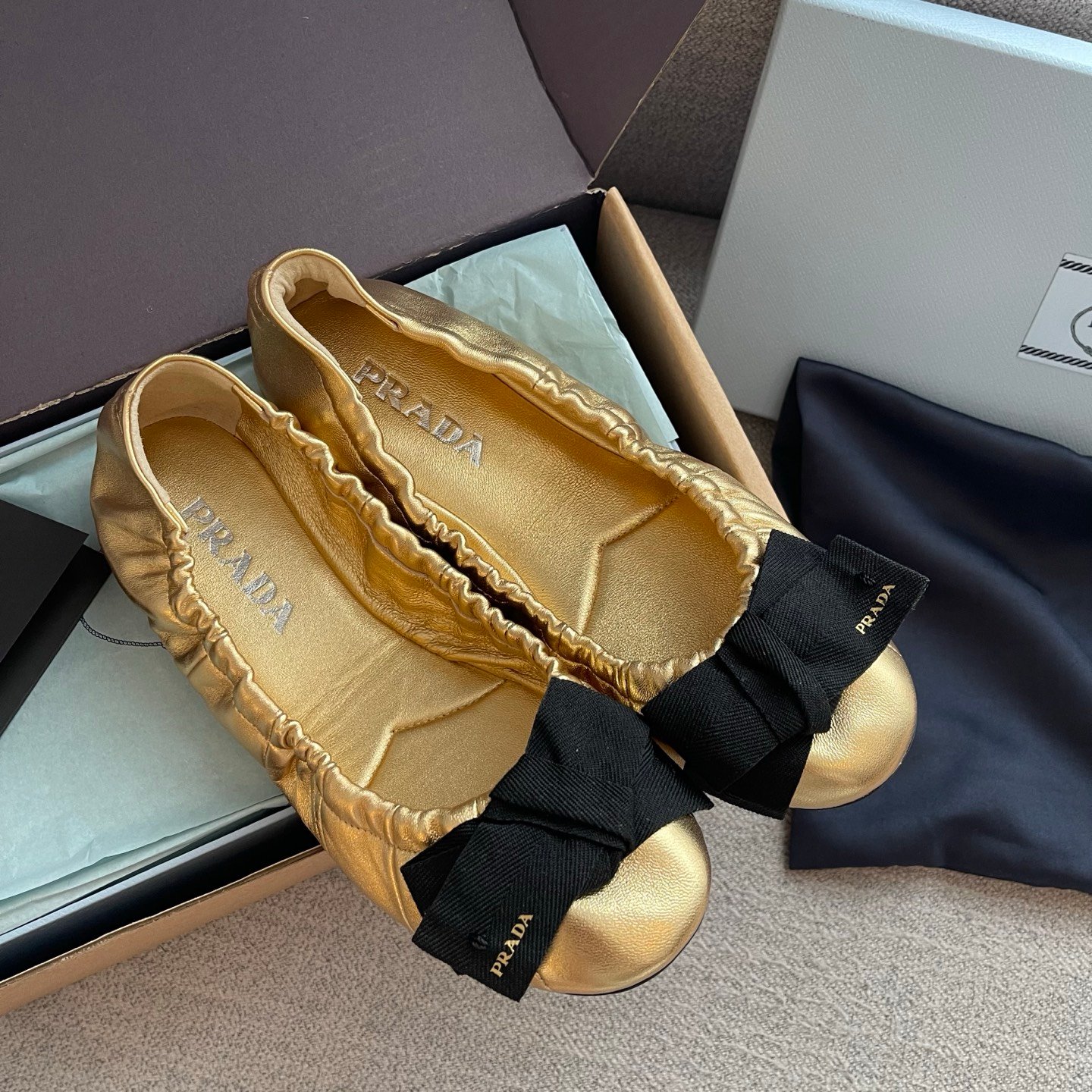 Prada Mordoré Nappa Leather Ballerinas with Bow B6041003 - Image 3