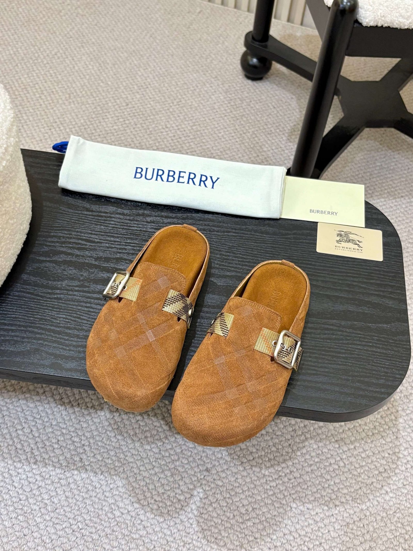 Burberry Check Suede Urchin Clogs B6042101 - Image 2