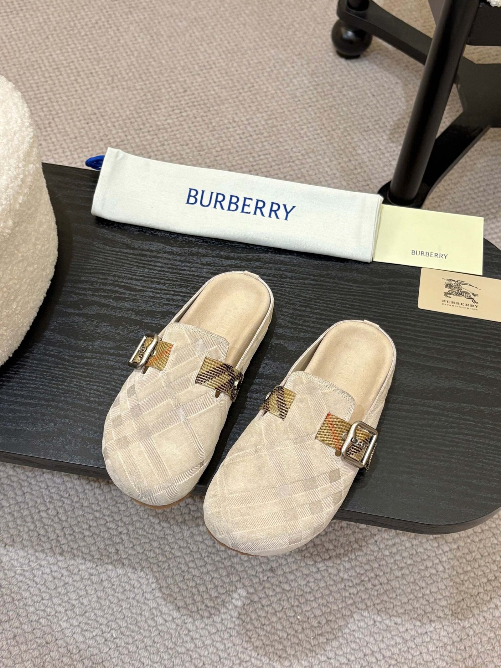 Burberry Check Suede Urchin Clogs B6042101 - Image 8