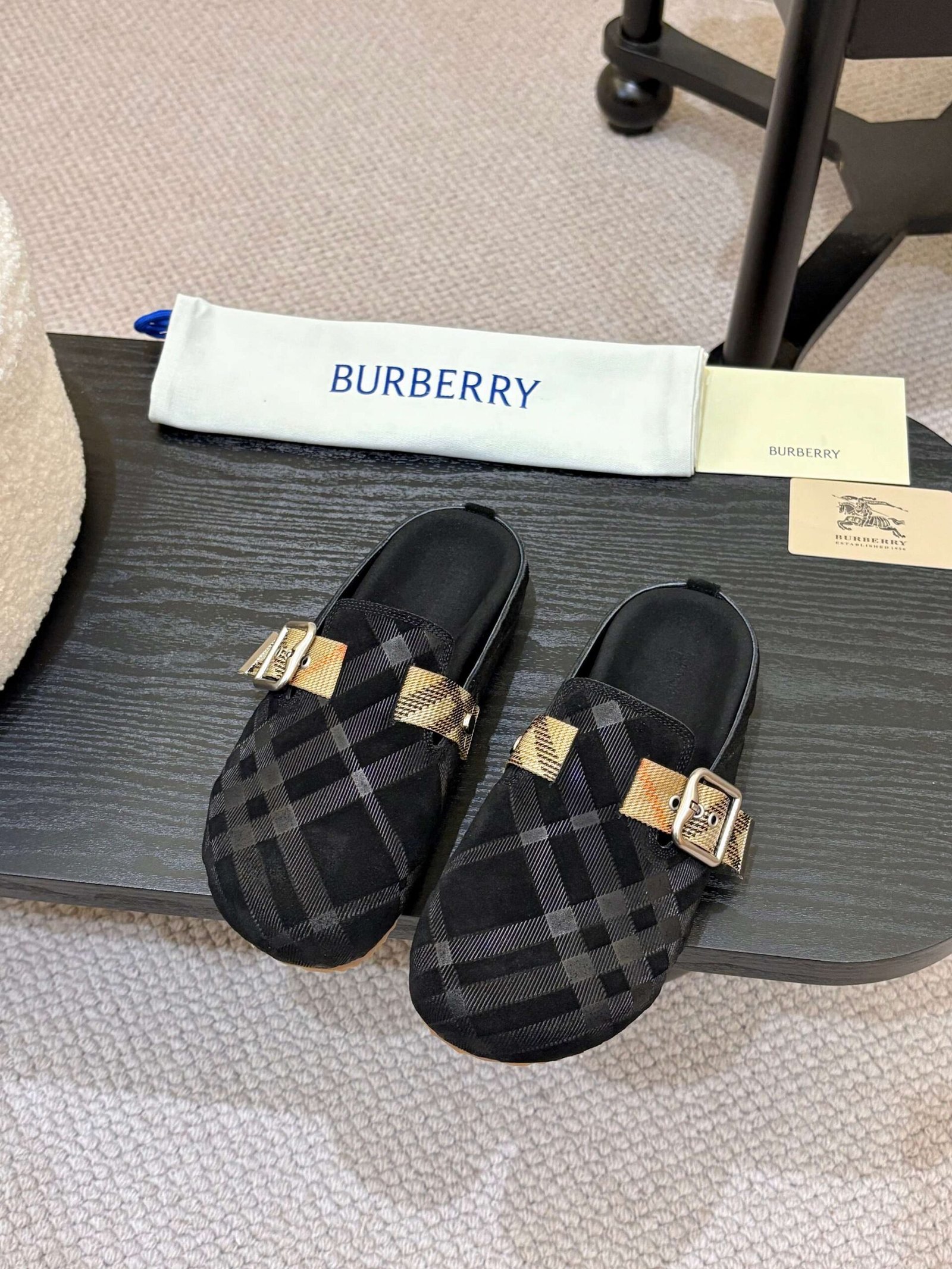 Burberry Check Suede Urchin Clogs B6042101 - Image 9