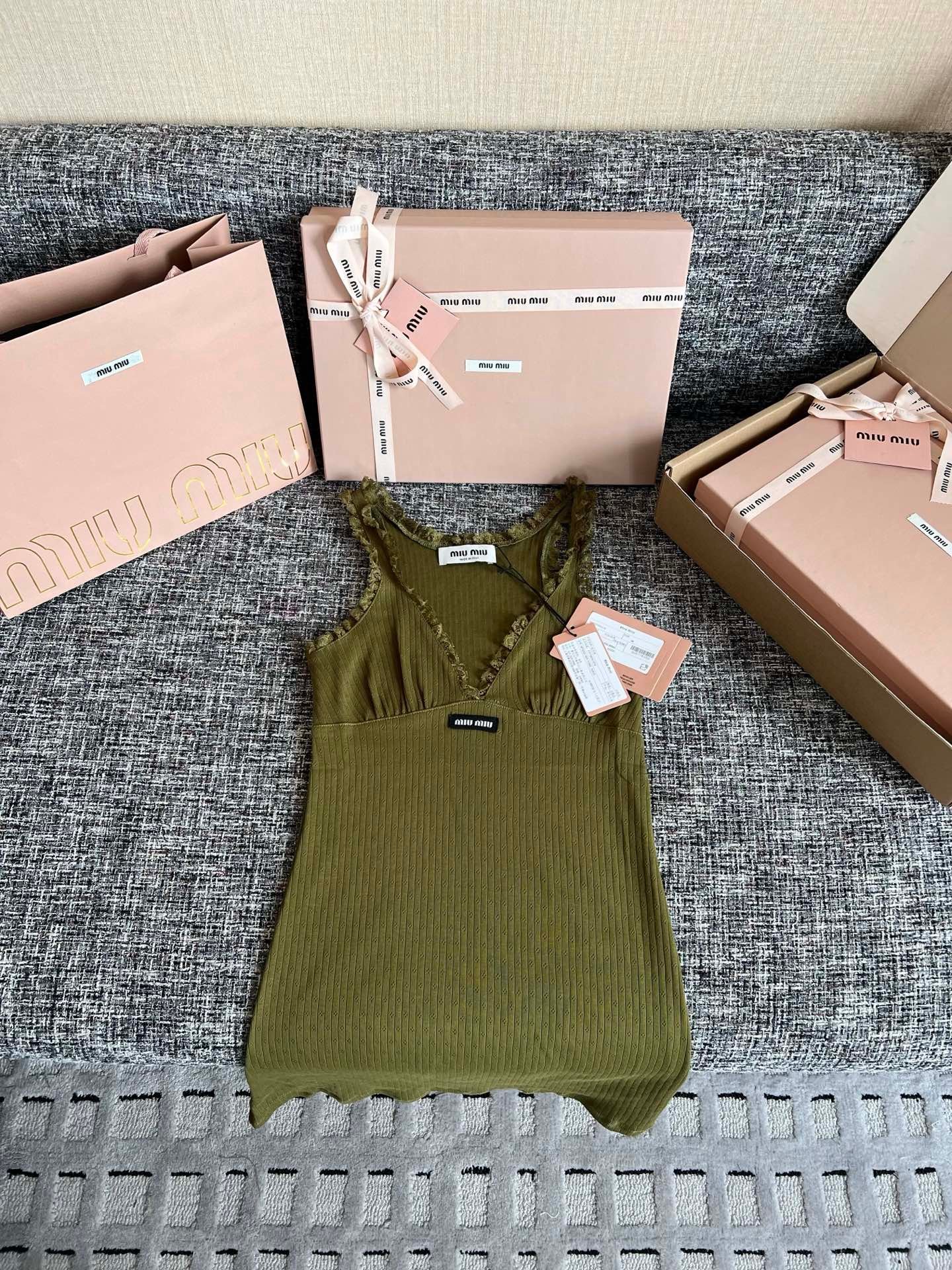Miu Miu Olive Green Garment-dyed Cotton Mini Dress W6050803