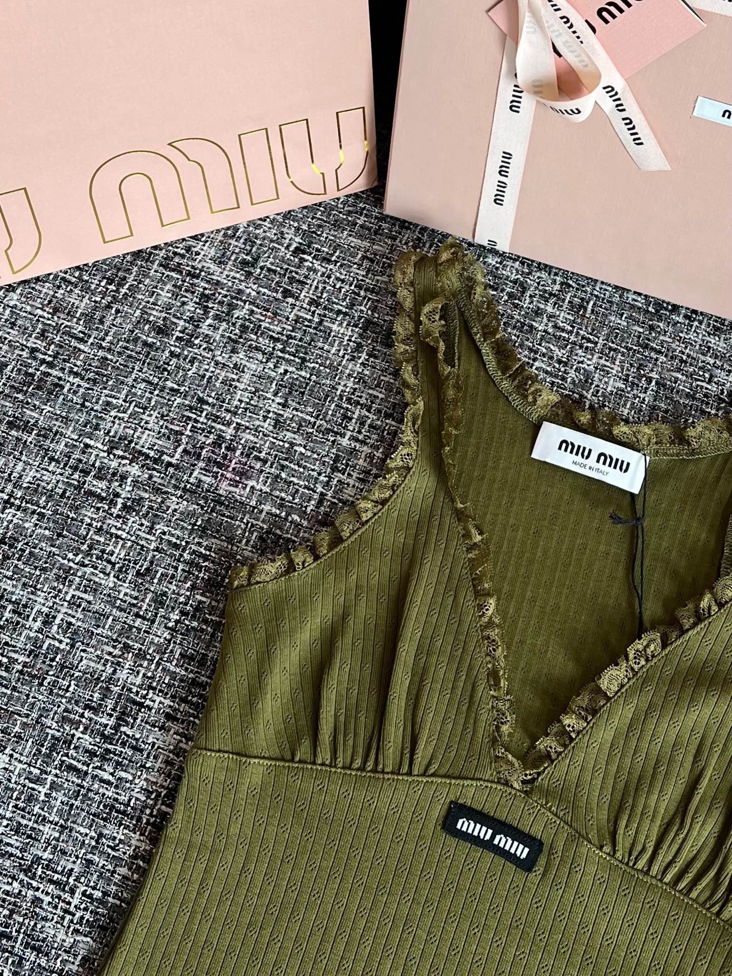 Miu Miu Olive Green Garment-dyed Cotton Mini Dress W6050803 - Image 3