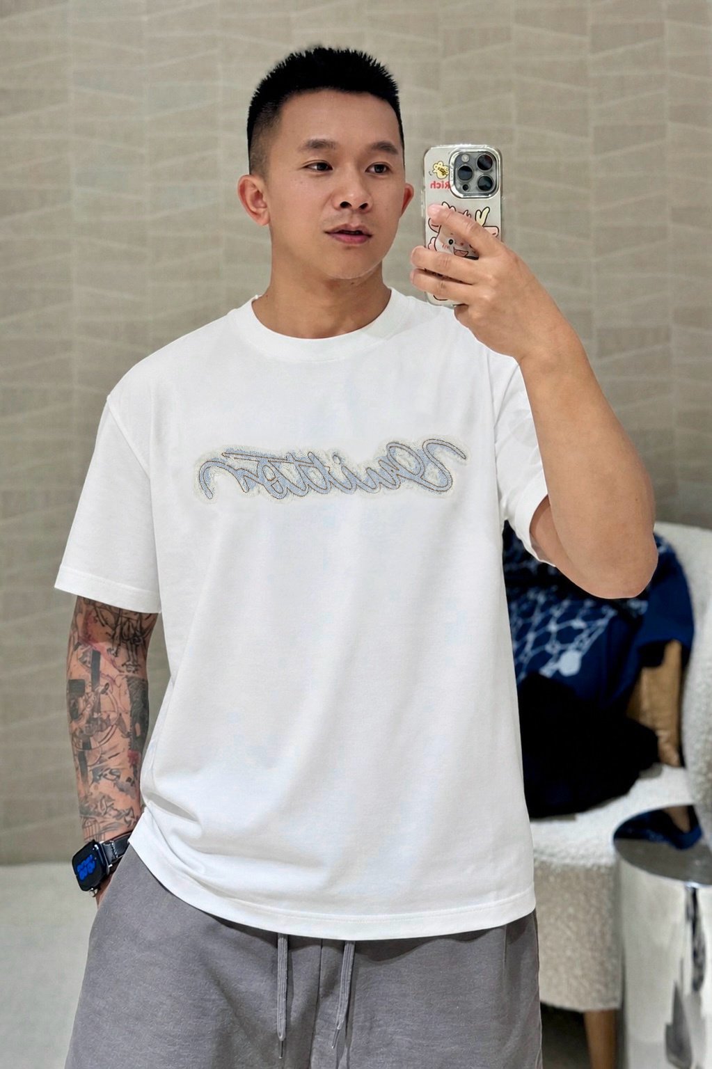 LU Cowboy Patch Embroidered Round-neck Short-sleeve Shirt M6050802 - Image 4
