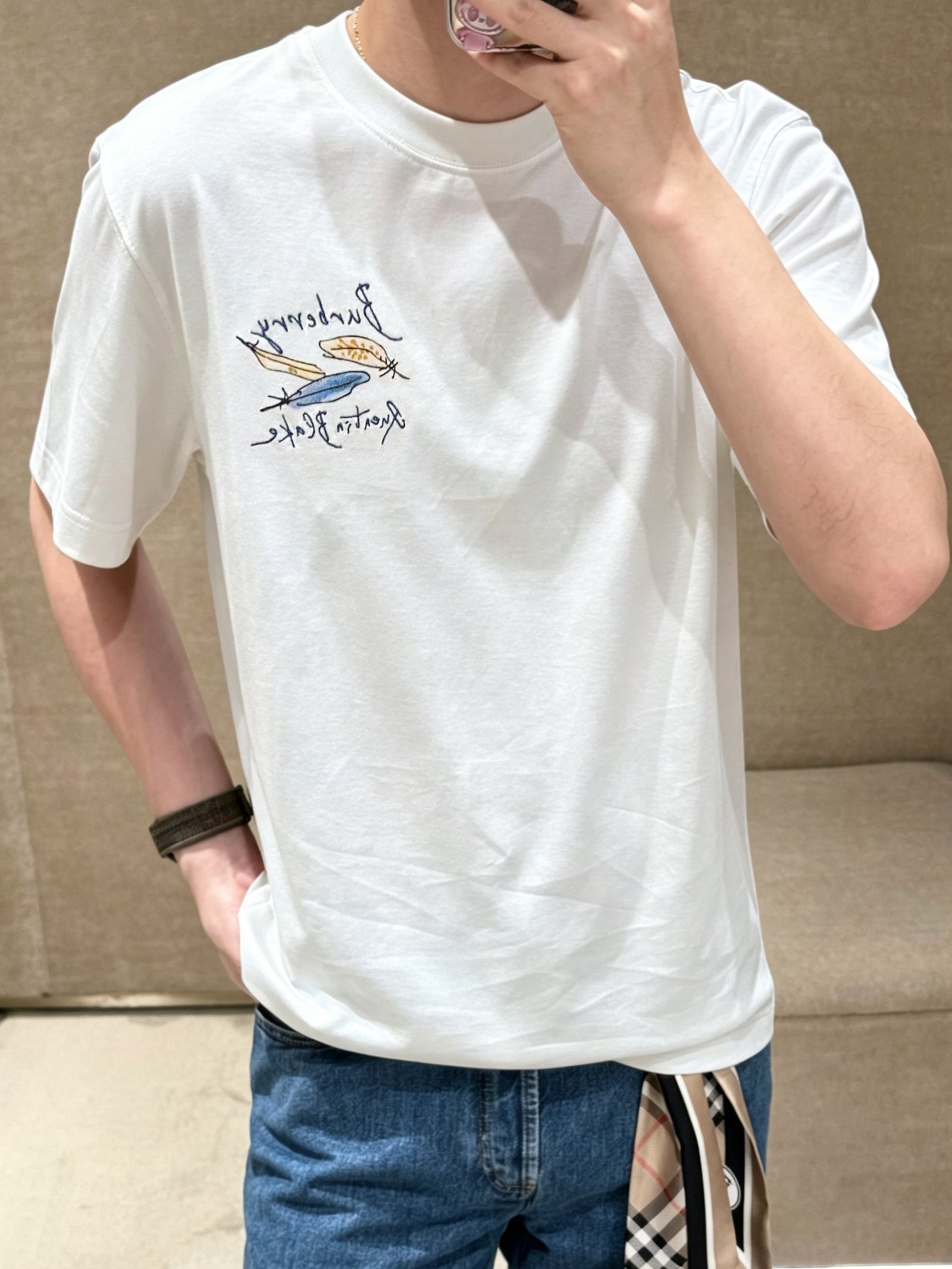 BBR Feather Pattern Round-neck Short-sleeved ShirtM6051205 - Image 3