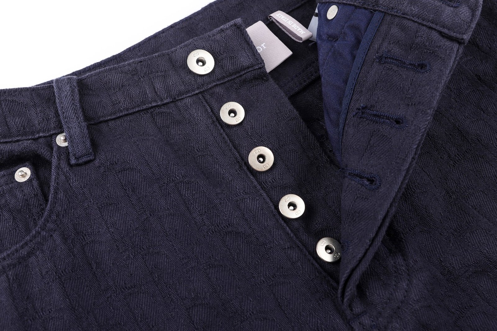 DIOR 2026 Spring/Summer Collection Cotton Jacquard Logo Satin Buttoned Denim Pants M6051905 - Image 11