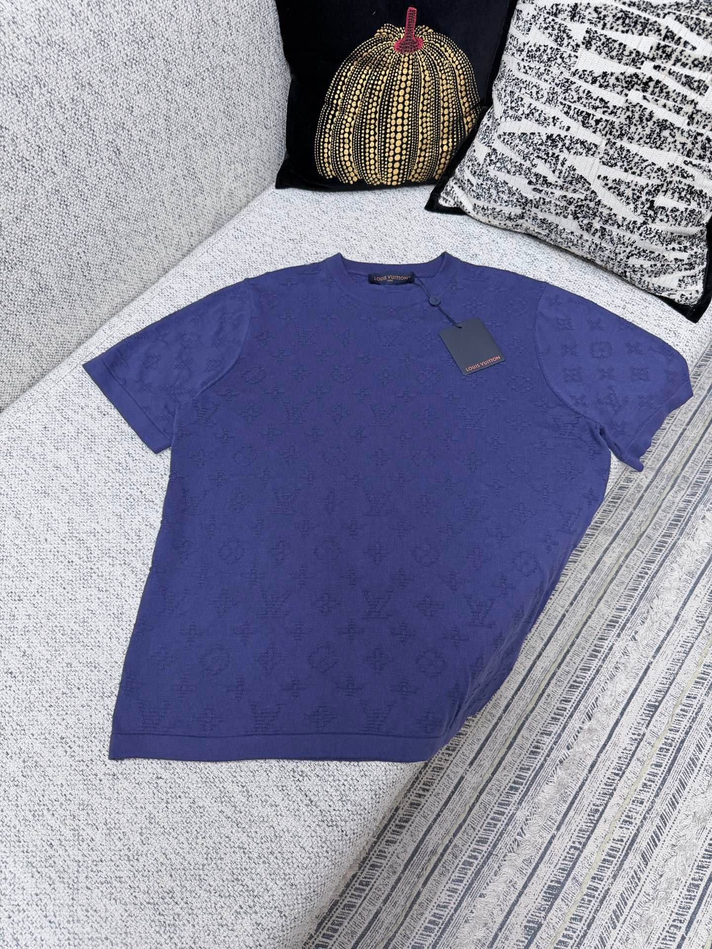 LOUIS VUITTON Full-patterned dark-textured letter jacquard knitted short-sleeved shirt M6052001