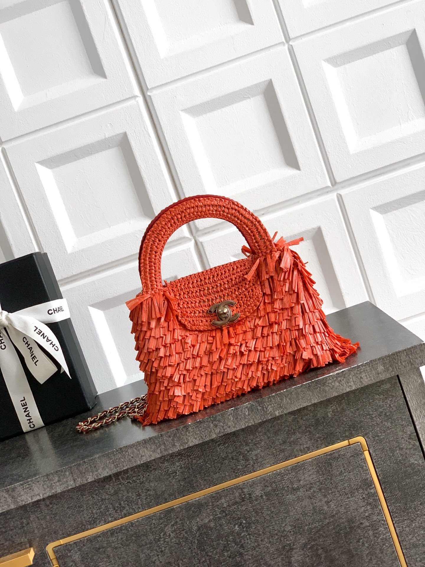 Chanel Raffia Fringe Nano Kelly Shopper B6052002 - Image 2