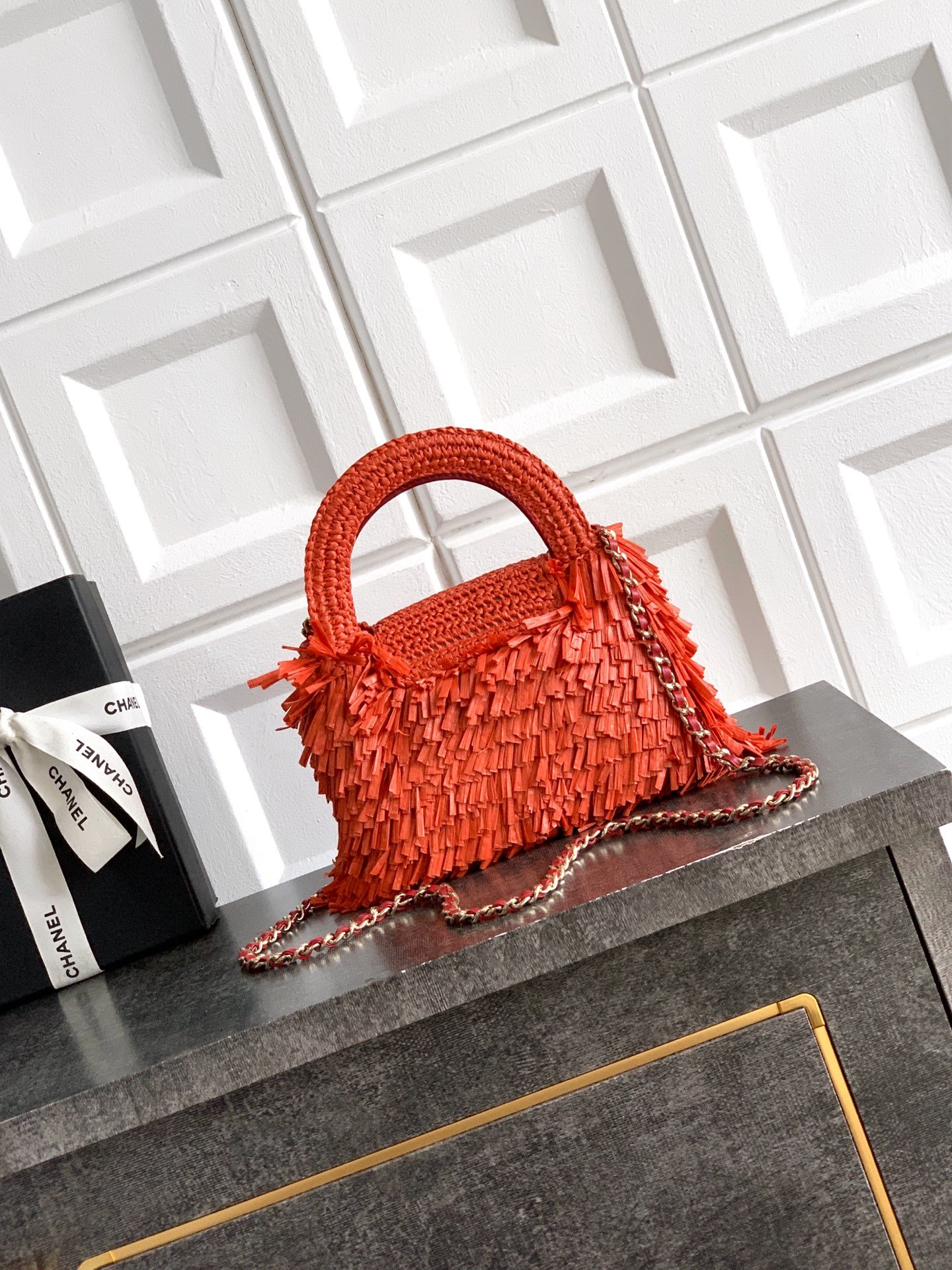 Chanel Raffia Fringe Nano Kelly Shopper B6052002 - Image 4