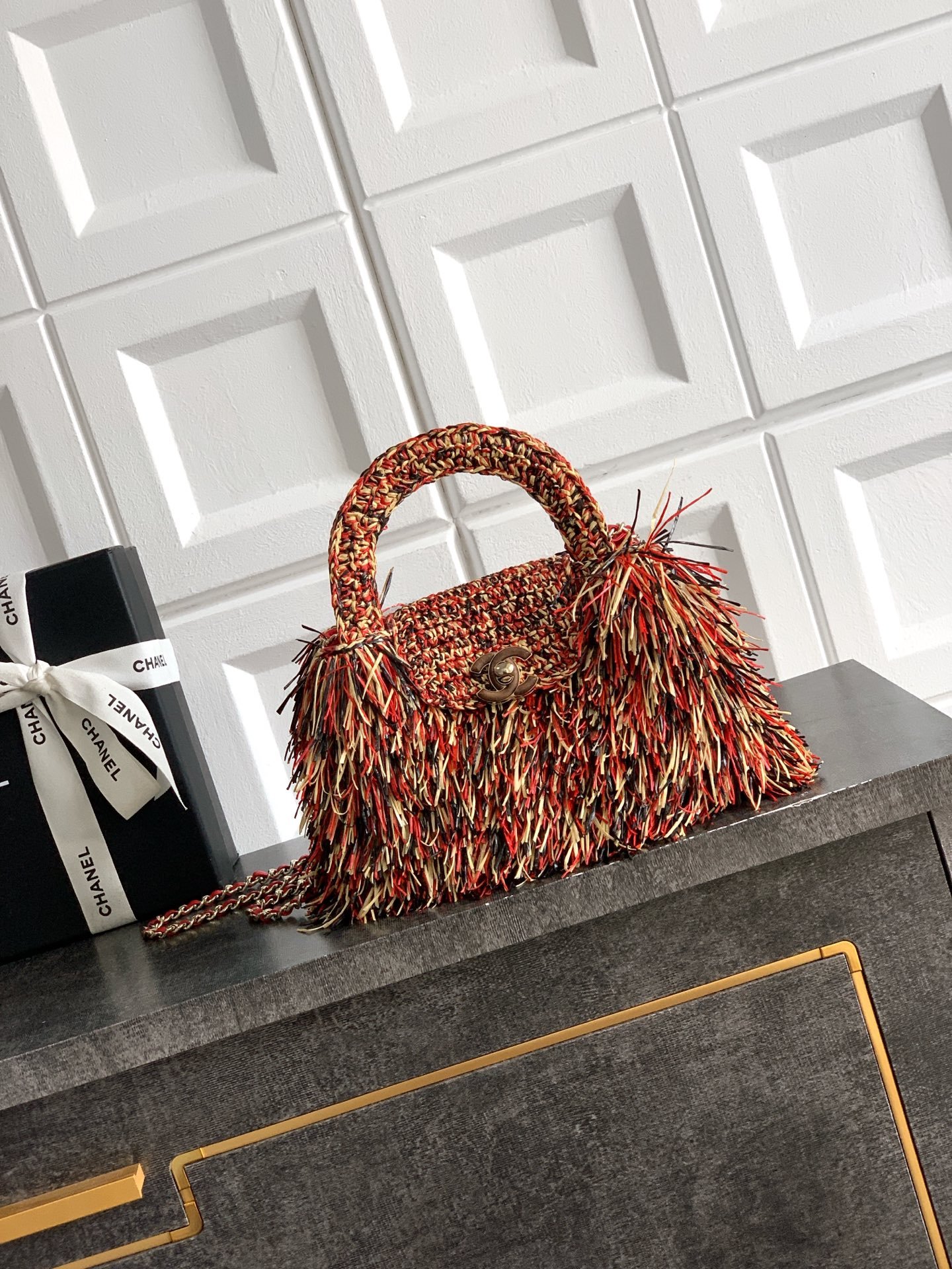 Chanel Raffia Fringe Nano Kelly Shopper B6052002 - Image 5