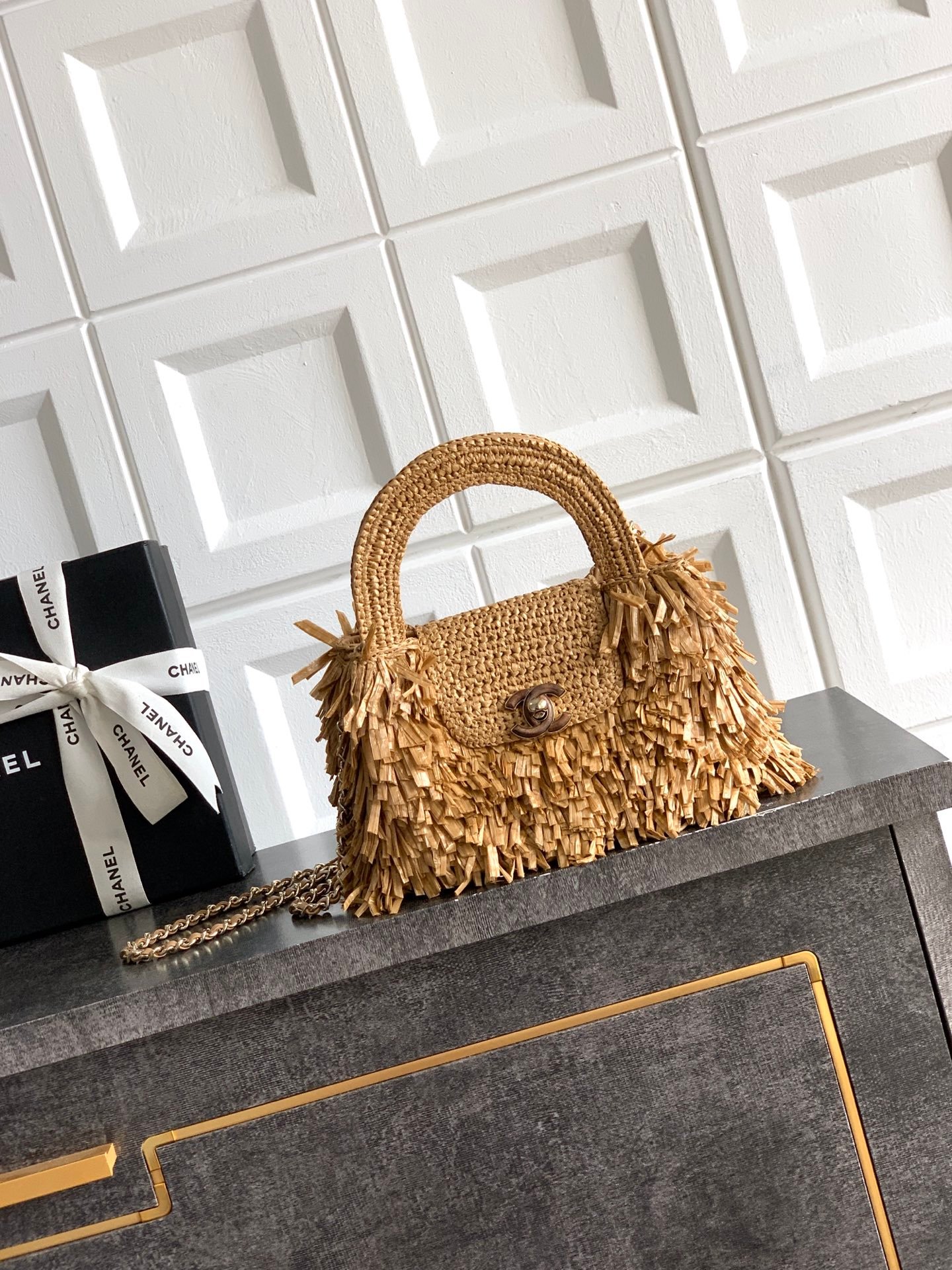 Chanel Raffia Fringe Nano Kelly Shopper B6052002 - Image 8
