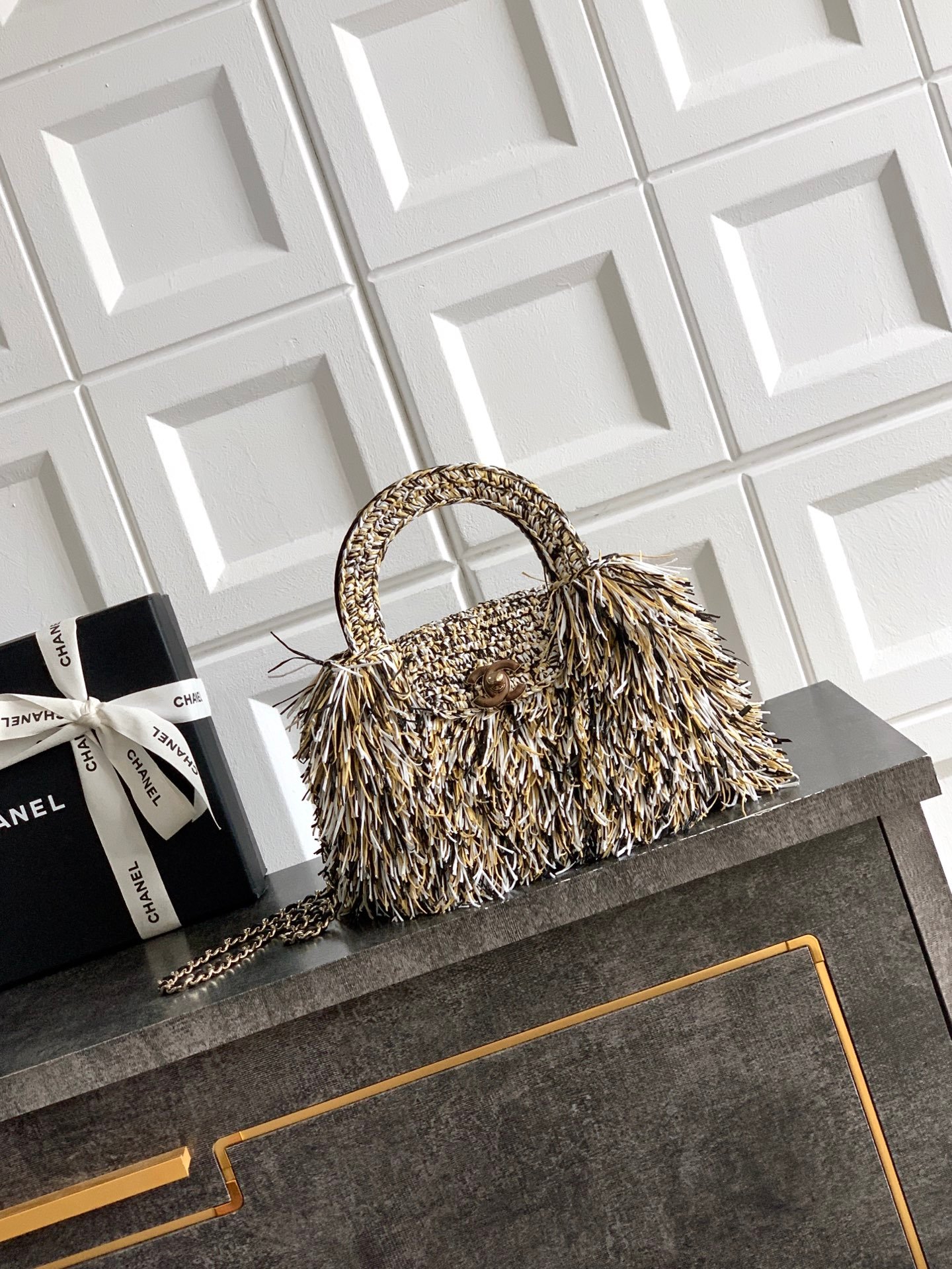 Chanel Raffia Fringe Nano Kelly Shopper B6052002 - Image 9