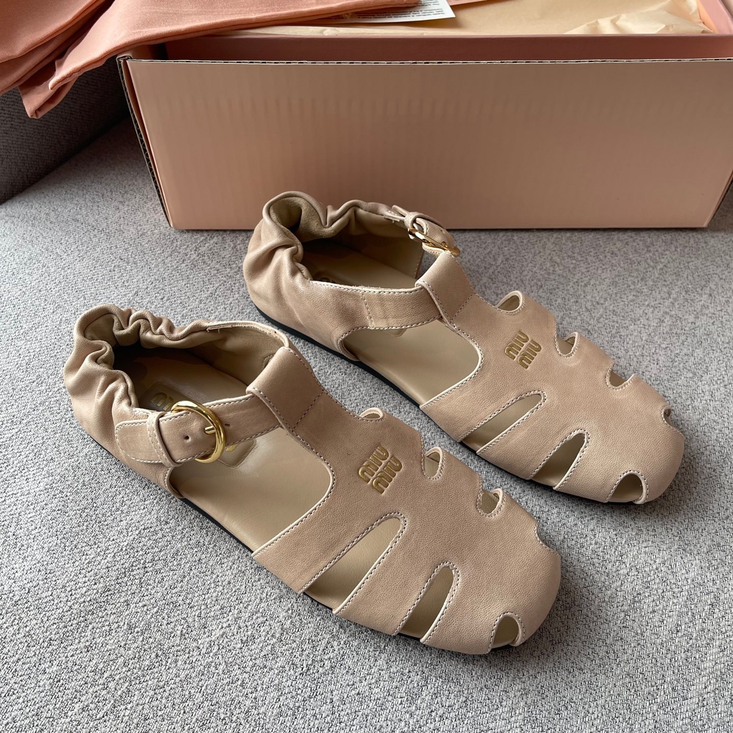 Miu Miu Ruches Nappa Leather Fisherman Sandals B6052101 - Image 3