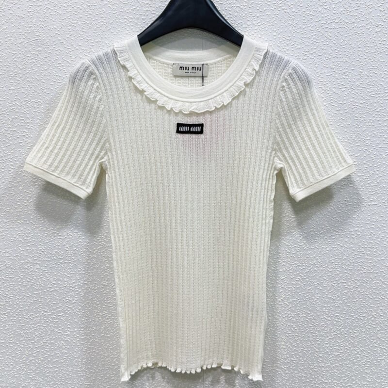 Miu Miu lace-trimmed cotton T-shirt. W6052901