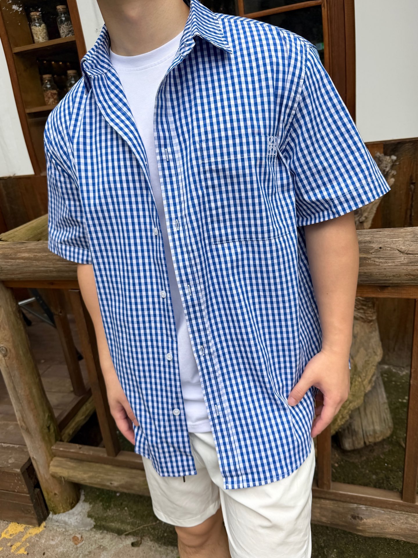Loewe Anagram Embroidered Checkered Short-Sleeved Shirt M6060602 - Image 2