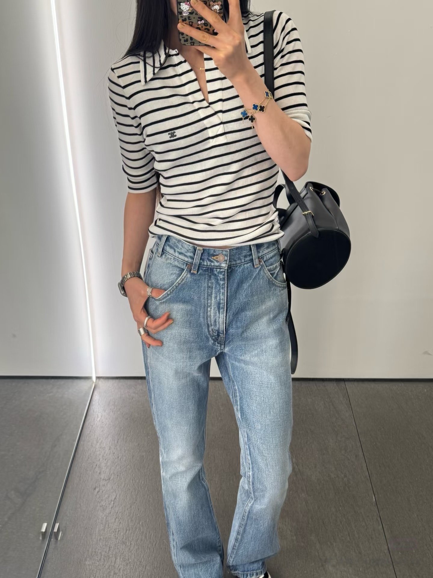 CELINE Striped Silk Plain Knit Polo Shirt W6060903 - Image 7