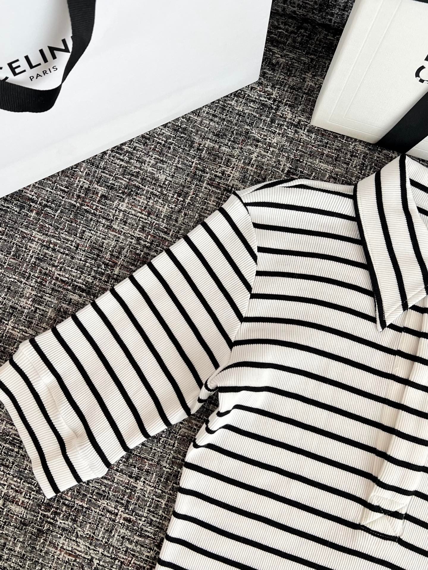 CELINE Striped Silk Plain Knit Polo Shirt W6060903 - Image 5