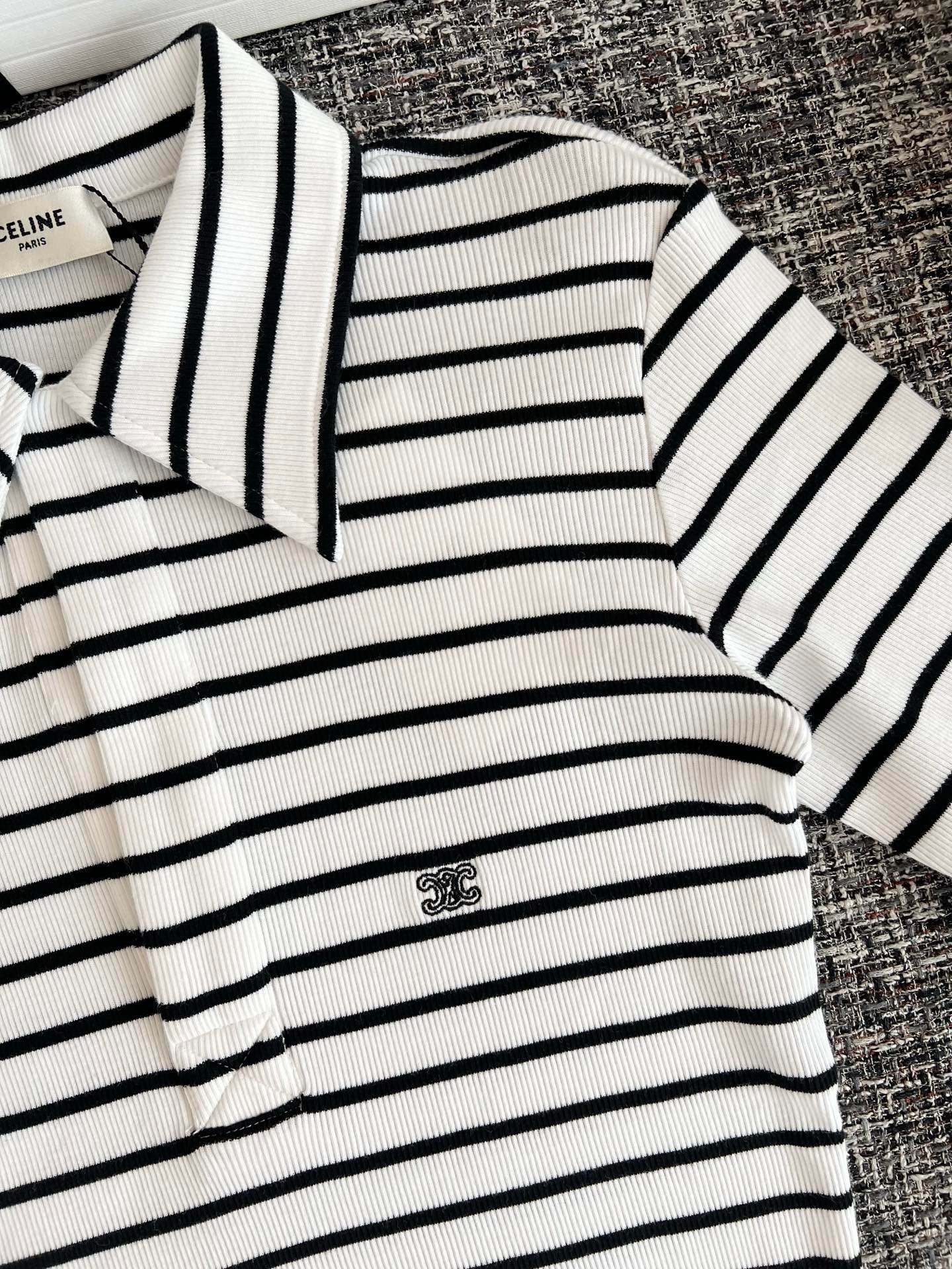 CELINE Striped Silk Plain Knit Polo Shirt W6060903 - Image 6