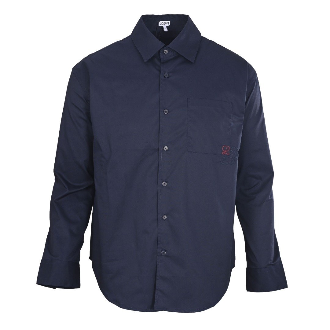 LOEWE Roievi Anagram Two-color Embroidered Patch Pocket Long-Sleeved Shirt M6061004
