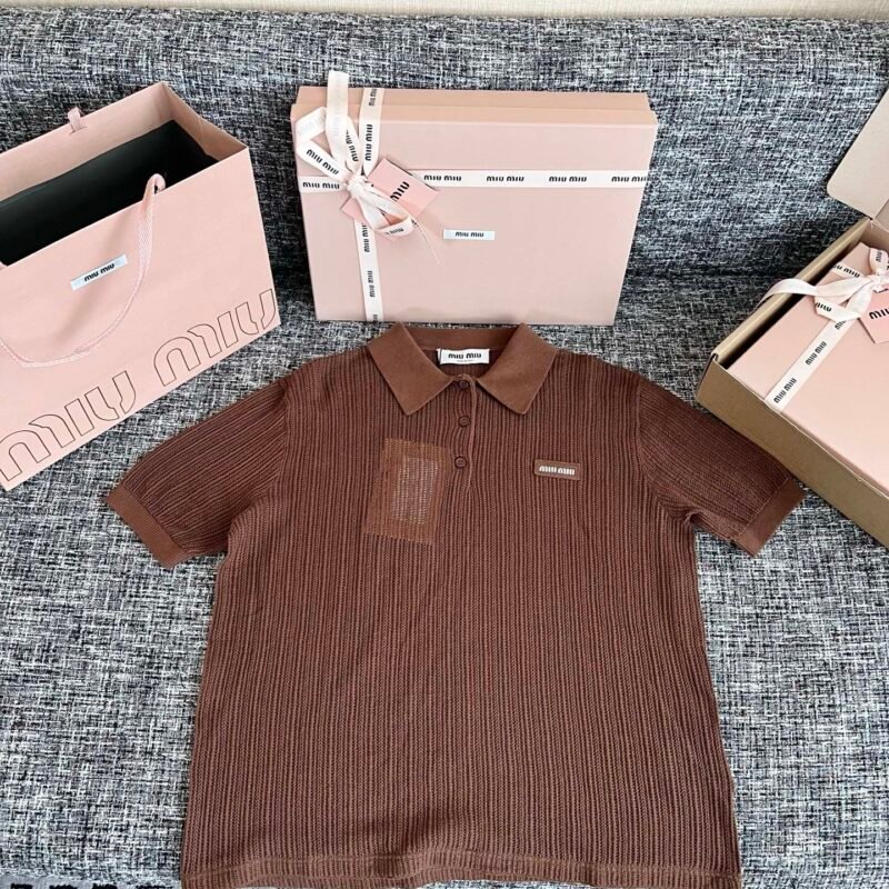 Miu Miu Cocoa Brown Cotton Knit Polo Shirt W6061004